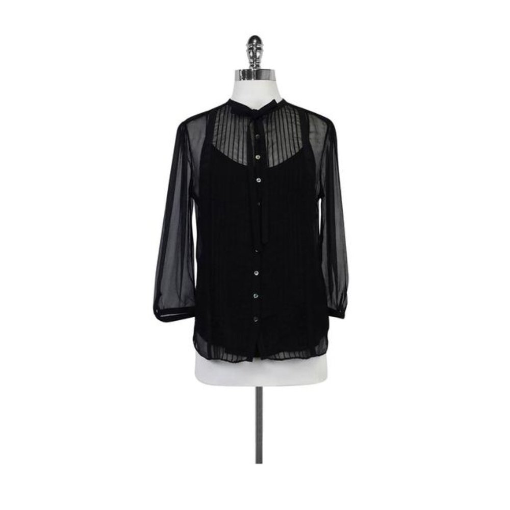 Adam Lippes Black Sheer Tuxedo Blouse